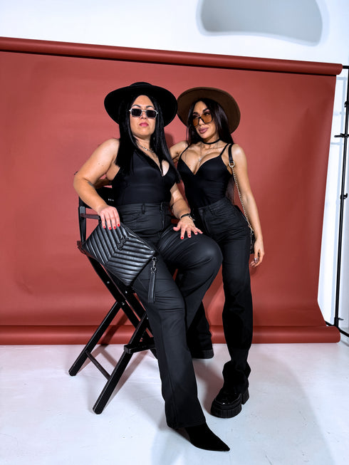 WIDE LEG bikses HM6709 "BLACK LEATHER"